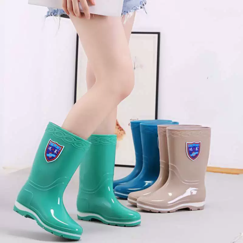 Women's rain boots women's rubber shoes women's waterproof high tube rain boots long tube authentic rain boots non-slip thick outdoor