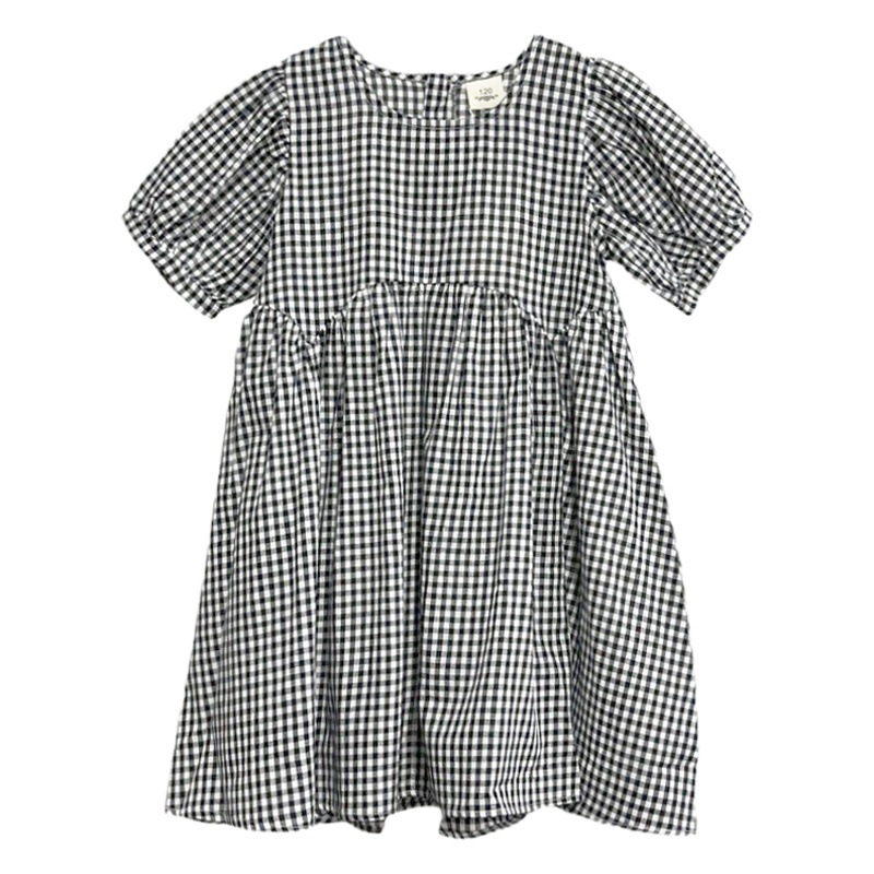 Vestido de Niña, Estilo Veraniego Nuevo 2024, Estilo Británico Moderno, Vestido Personalizado de Algodón a Cuadros para Niñas Grandes