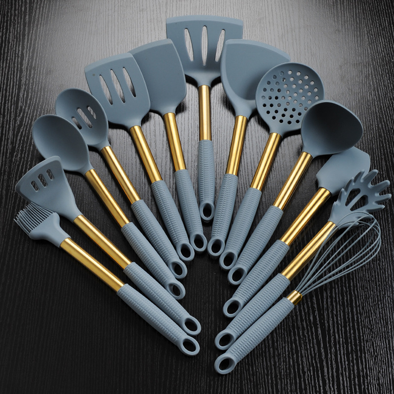 Acero inoxidable mango de silicona utensilios de cocina espátula cuchara resistente a altas temperaturas juego completo kitchen utensils domésticos