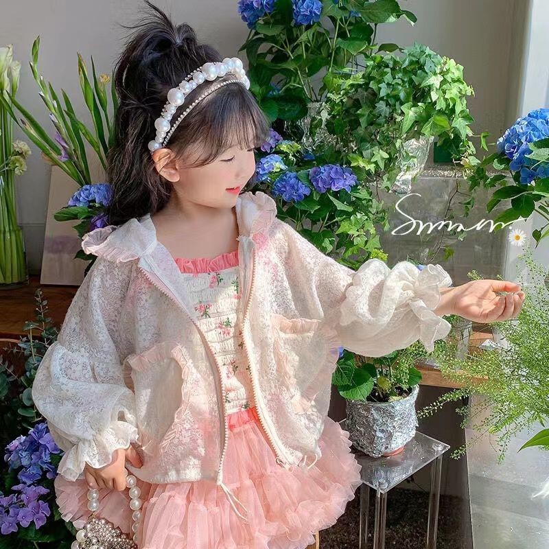 Girls' Sun Protection Clothing 2022 New Style Summer Girls' Lace Hooded Long-Sleeved Thin Kidsren's Air-Conditioned Clothing Jacket