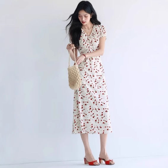 Floral dress Women's 2025 Summer New Elegant Vacation Tea Break Dress 1G4993231