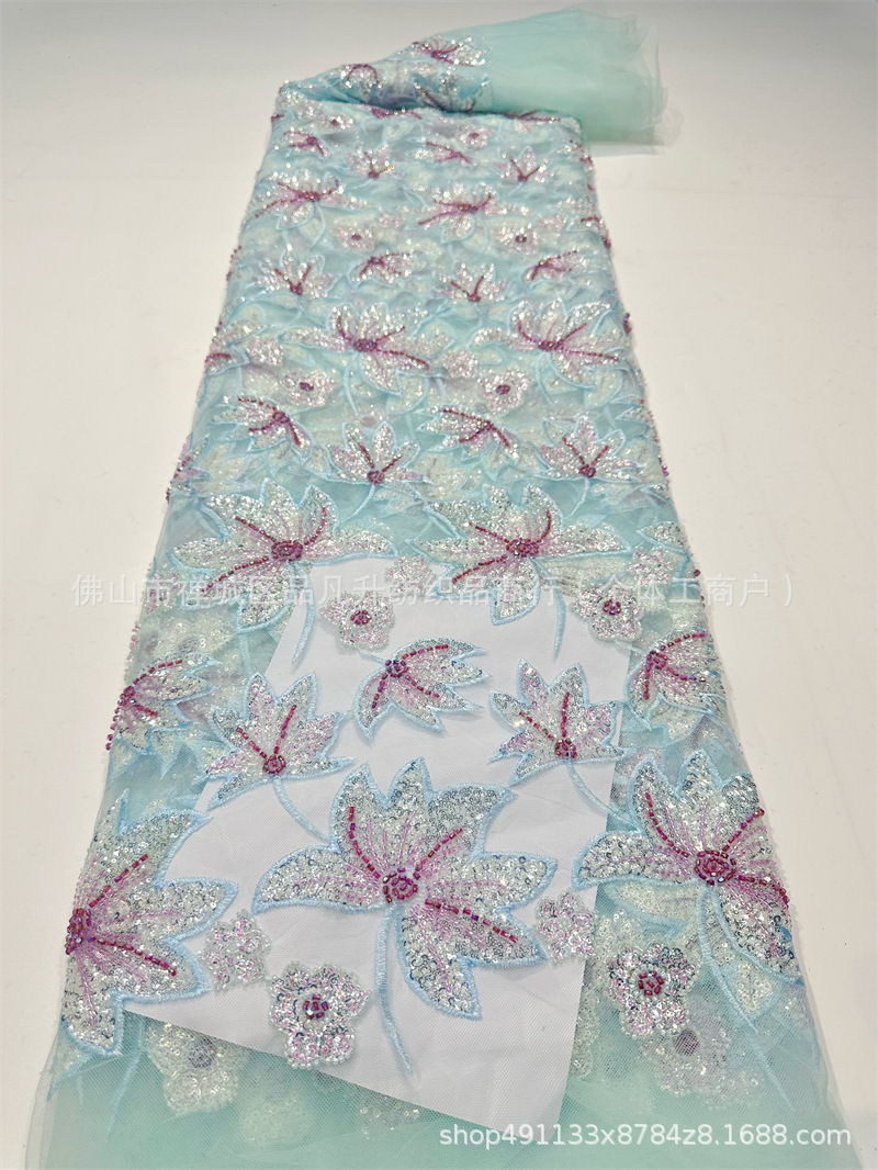 Bordado de tubo de cuentas Industria pesada Lujo Color Diamond Bordado Tela Vestido de novia Cena Vestido de dama Tela de encaje image 12