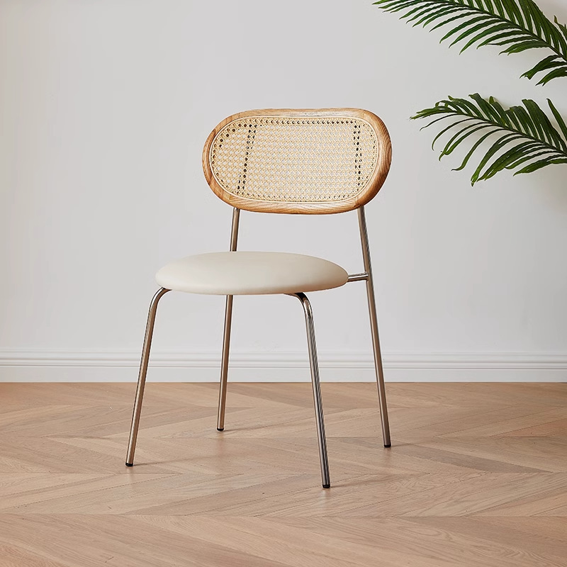 Danvas Bauhaus estilo silla de comedor de acero inoxidable silla de comedor simple silla de respaldo de red metálica silla de comedor de caña