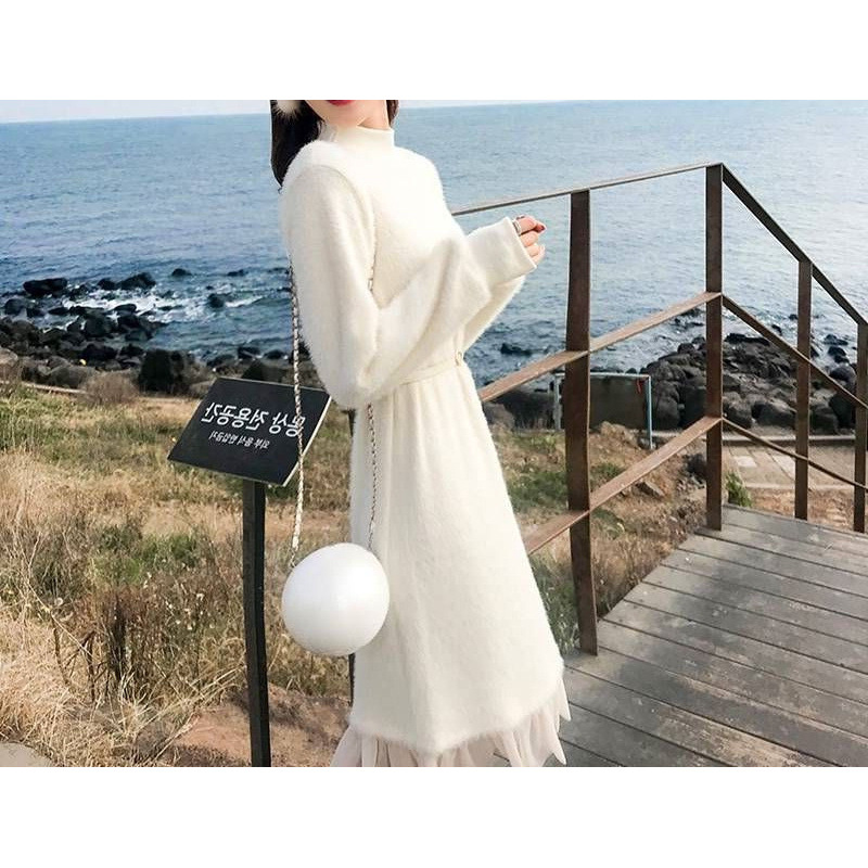 2025秋冬连衣裙女中长款新款韩版宽松学生大码仙女网纱打底裙百搭