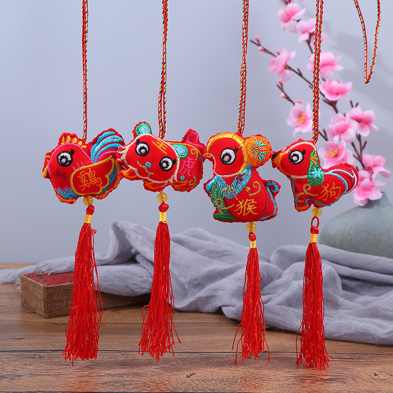 Cheap style twelve zodiac hanging neck sachets, popular at street stalls in scenic spots, Dragon Boat Festival sachet pendants, children's festival decorations