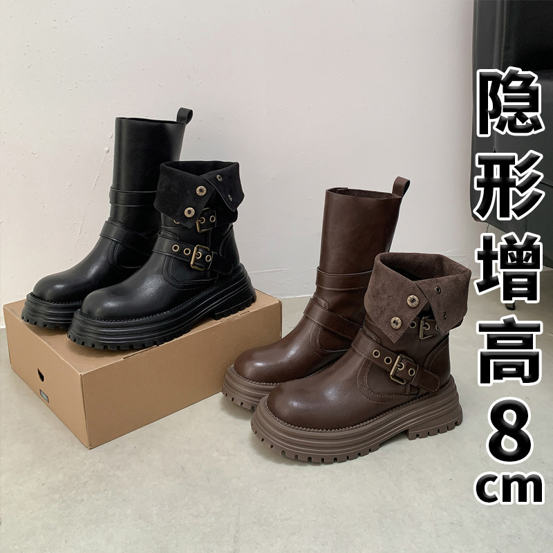 Brown Platform Martin Boots for Women, 2026 New Autumn and Winter Style, Fleece-Lined, Dual-Wear, Thick-Soled Short Boots with High Heels Brown Platform Martin Boots for Women, 2026 New Autumn and Winter Style, Fleece-Lined, Dual-Wear, Thick-Soled Short Boots with High Heels