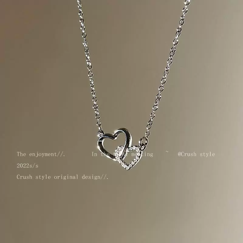 新款环环相扣爱心锁骨链项链女轻奢甜酷吊坠送女友闺蜜礼物