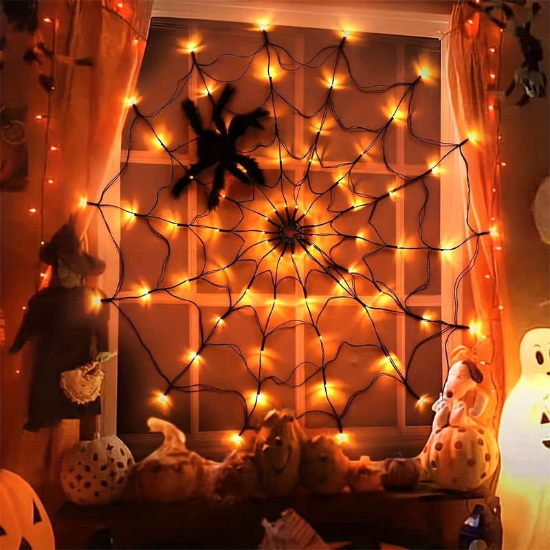 クロスボーダー新製品 LED クモの巣ハロウィンホリデーライトストリングゴーストフェスティバル壁雰囲気リモコン装飾ライト|undefined