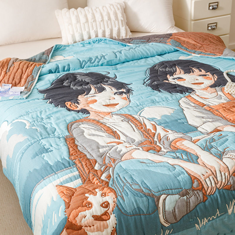 Green plum and bamboo horse [10-layer cotton cloud yarn-super soft and moisture-absorbent] / 150x200cm multifunctional cotton single blanket about 1.5kg