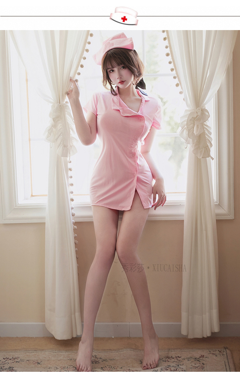 Xiuaisha Nurse Role-Play Lingerie Set, Polyester Uniform Style, One Size Pink — detail image 12