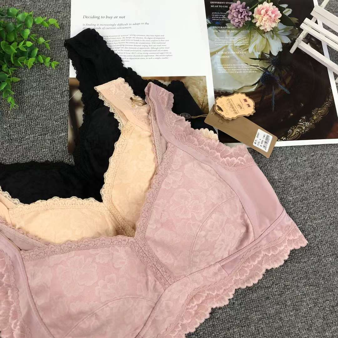 Nuevo sujetador inalámbrico de moda encaje jacquard transpirable cómodo clásico cinco breasted ropa interior mujeres al por mayor