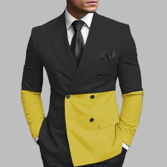 Men's Autumn New Large Size British Style Business Casual Printed Double-Breasted Slit Suit for Men Men's Autumn New Large Size British Style Business Casual Printed Double-Breasted Slit Suit for Men