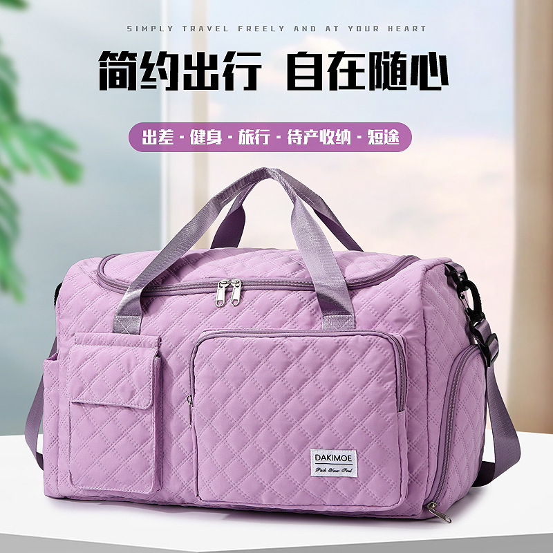 Bolsa de ejercicios de tendencia en relieve de diamante de gran capacidad de almacenamiento de zapatos separación seca y húmeda bolsa de yoga bolsa de viaje plegable