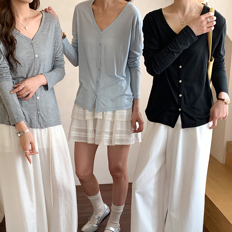 Morishima Tencel Acetate Cardigan Women's 2025 Spring and Summer New High Elastic Sheep Wool Tops Thin Button Long Sleeve Top