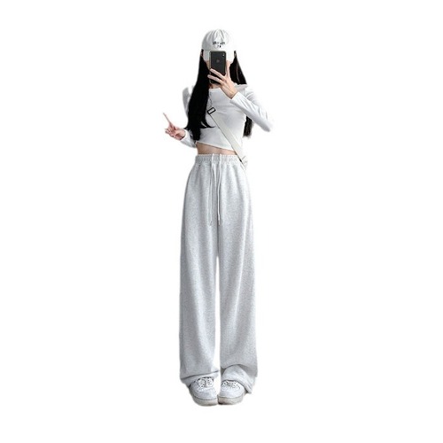White and Grey Athletic Pants for Women, 2024 Summer New Arrival Loose and Slimming Wide Leg Casual Bootcut Pants