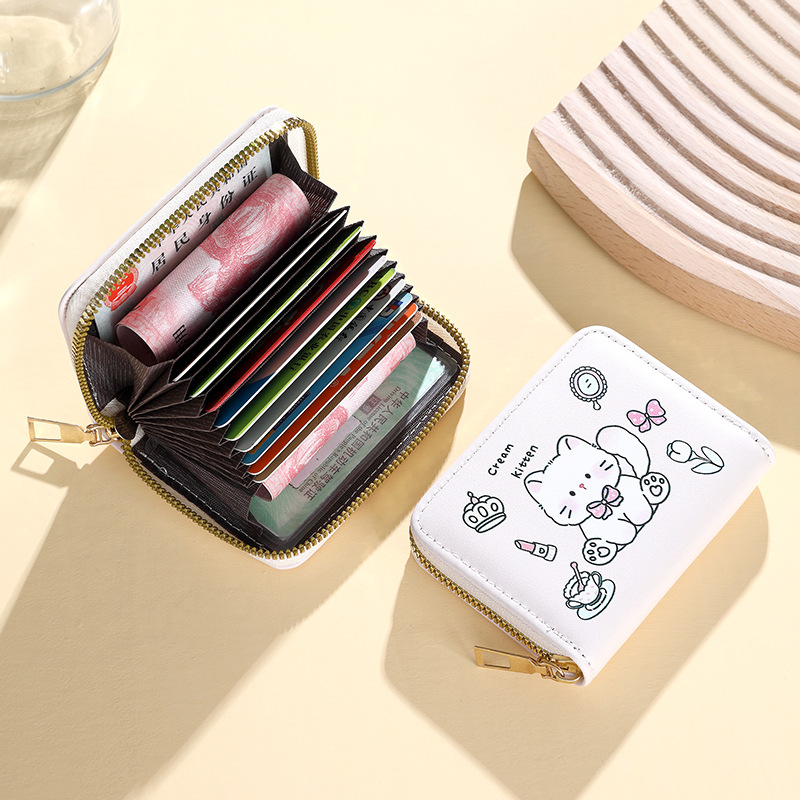 Bolsa de tarjetas de cremallera de dibujos animados transfronterizos bolsa de órgano de cremallera encantadora bolsa de tarjetas anti-magnéticas multi-posición bolsa de certificados