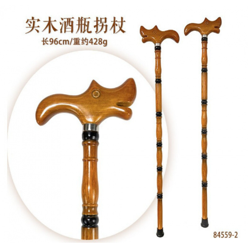 新款实木老人拐棍防滑手柄龙头拐杖 双色户外登山杖拐杖系列批发|undefined