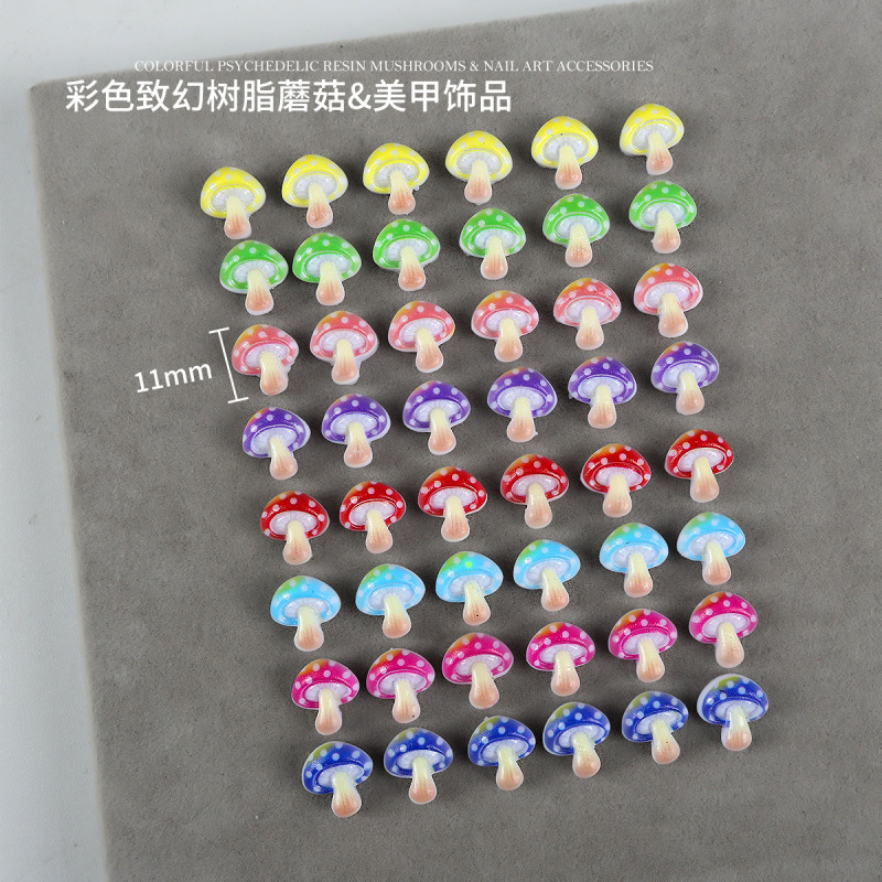 Mini Mixed-Color Mushroom Nail Art Decorations Cartoon Food Toys Resin DIY Phone Case Wearable Nail Decorations
