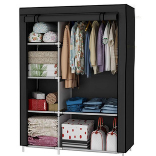 Cross-Border Simple Wardrobe Dust-Proof Storage Closet Hanging Wardrobe Rack Steel Frame Combination Foldable Simple Fabric Wardrobe Assembly