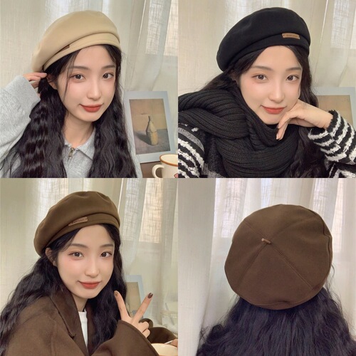 Autumn/Winter New Arrival Woolen Beret Fashion British Style Artist Hat Retro Versatile Face-Smaller Bumblebee Hat for Men and Women