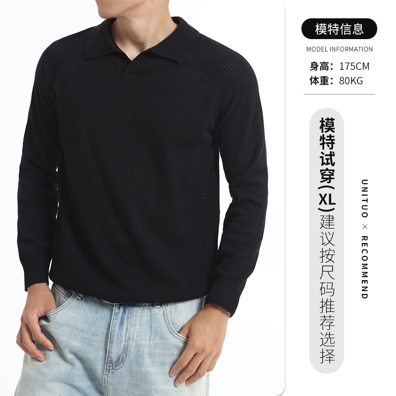 Hombre gaviota cuello polo jersey de punto de negocios casual jersey estampado suéter de manga larga suéter hombre otoño invierno