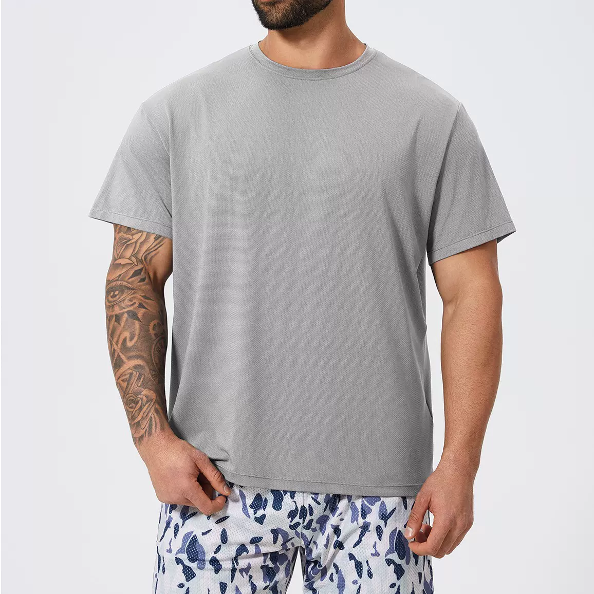 跨境春夏亲肤透气吸湿男士运动休闲t恤圆领复古欧美跑步短袖1094