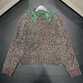 高定深圳南油25冬季TB翻领花纱撞色学院风时尚休闲针织长袖毛衣