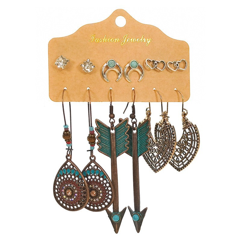 Plating Design 1 Set Retro Color Block Plating Alloy Drop Earrings