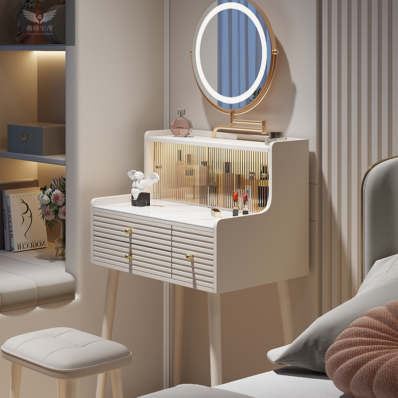 Luz y lujo minimalista estilo francés crema mini camerino de 60cm dormitorio pequeño tabla de maquillaje mini