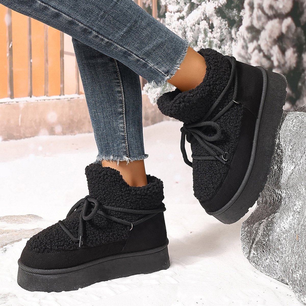 Autumn and winter new fashion cashmere thickened warm short tube slip-on elastic snow boots_voghion.com