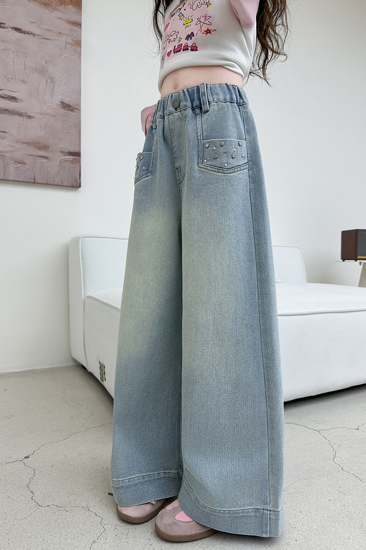 New Children's Mixed European And American Jeans With Diamonds On The Front Pocket_voghion.com