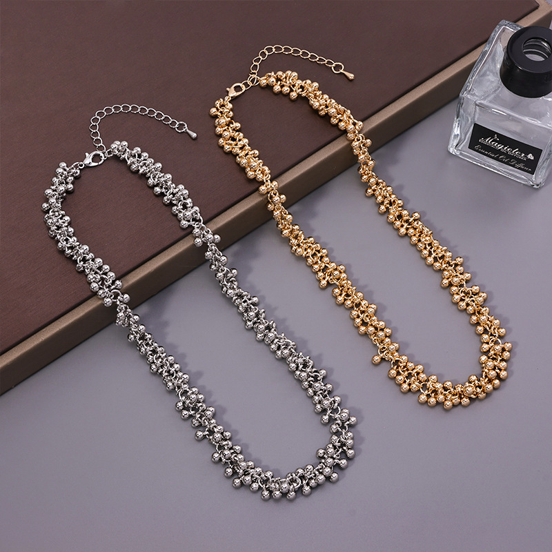 Cross-Border Metal Cluster Small Ball Jewelry Necklace European and American Stylish Cool Style Clavicle Chain Fashion Necklace for Women