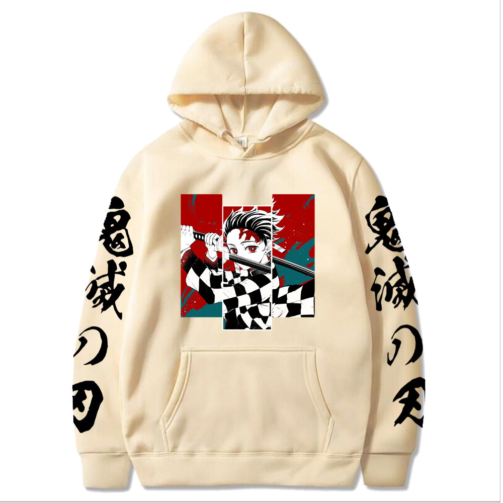 2025 New Printed Cross-Border European and American Demon Slayer Fashion Hooded Pocket Pullover Men's Trendy Brand Sweatshirt Wholesale
