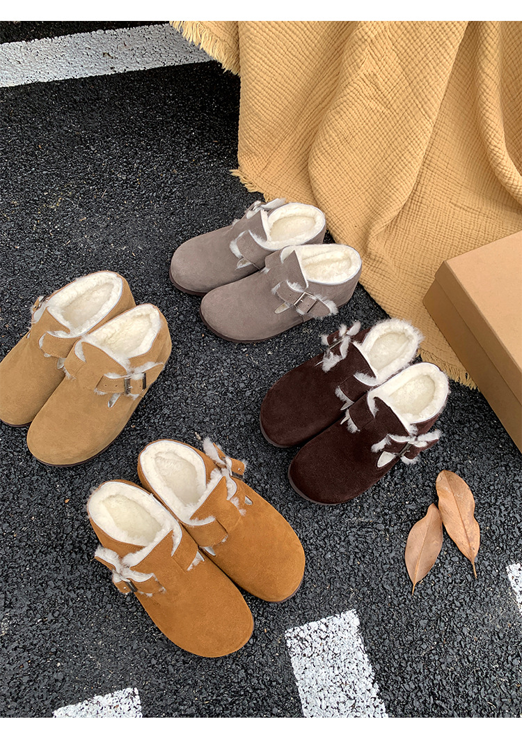 Dép lông Birkenstock da thật nữ đế dày, mũi kín lông cừu, có khóa thắt lưng, tăng chiều cao bên trong — cà phê nâu chi tiết 28