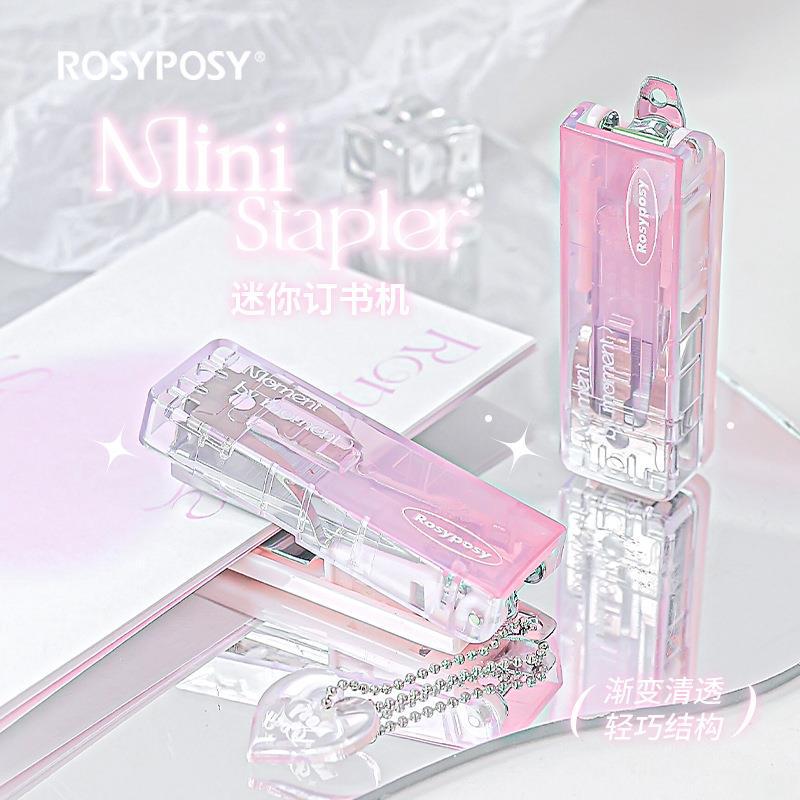 Rosy Posy High-looking Clear Stapler10#Needle Gradient Feeling Thin And Portable MINIFolding Stapler