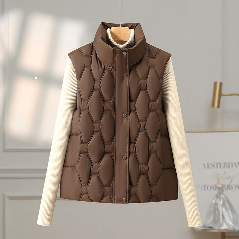 Chaqueta de algodón de pluma para mujeres 2025 otoño y invierno ligero corto chaleco de cuello vertical universal chaleco suelto chaqueta de algodón abrazadera chaqueta Hanchao image 5