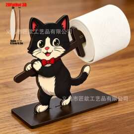 跨境2D平面趣味木质纸巾架猫咪浴室装饰品可爱卡通动物厕纸卷架