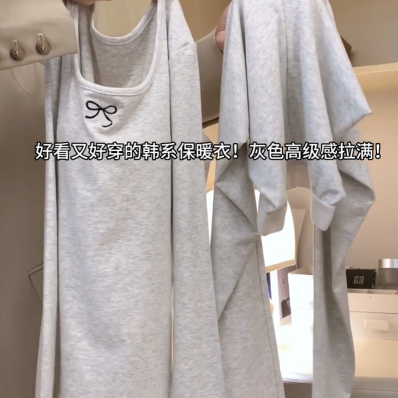 High-End Gray Bow Pajamas for Women, Korean Style Velvet Warm Slimming Intimates Set, Sweet Autumn Clothes and Pants