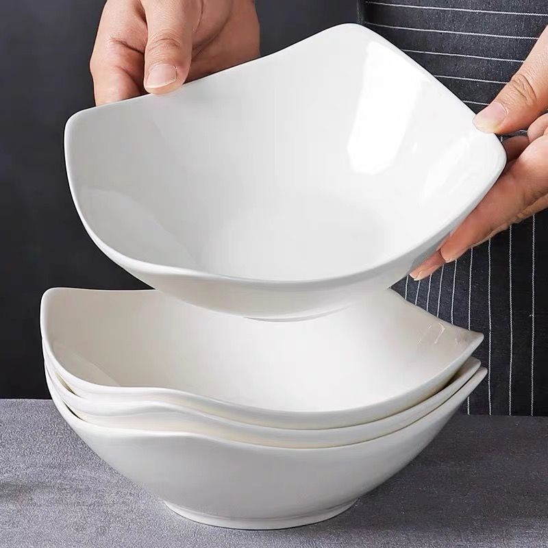 Plate, Dish, Home-Use Square Plate with Raised Edges, High Aesthetic Ceramic Plate, Salad Bowl, Light Luxury