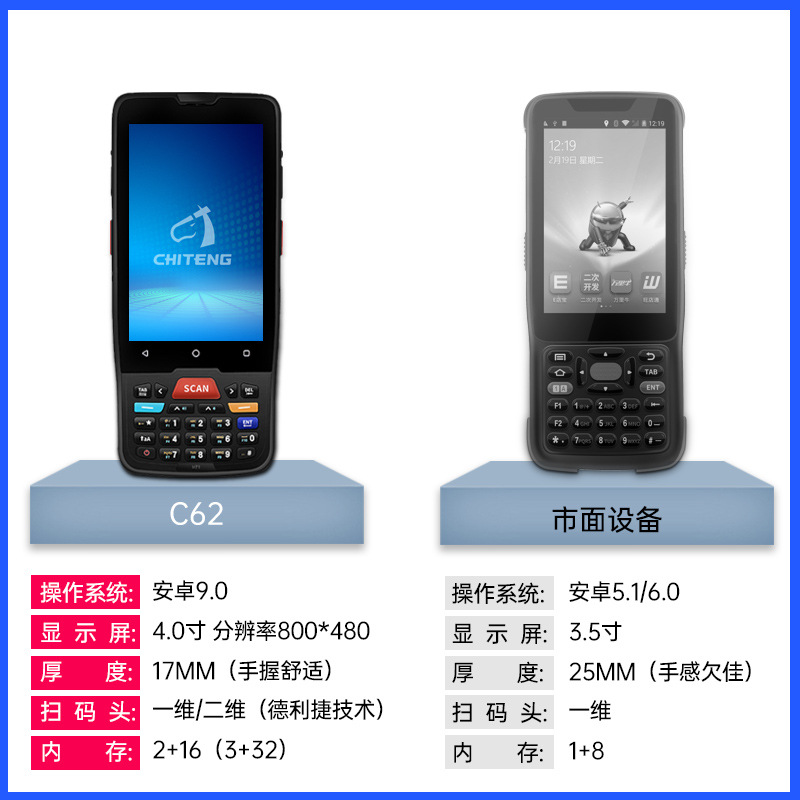 驰腾 C62 Handheld Terminal Android Data Collector PDA Sales Entry -Entry Library Insert and Visits Casual Code Clear Code Gun