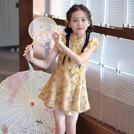 女童裙子夏高级感小飞袖新中式连衣裙夏季2026新款儿童富家千金感