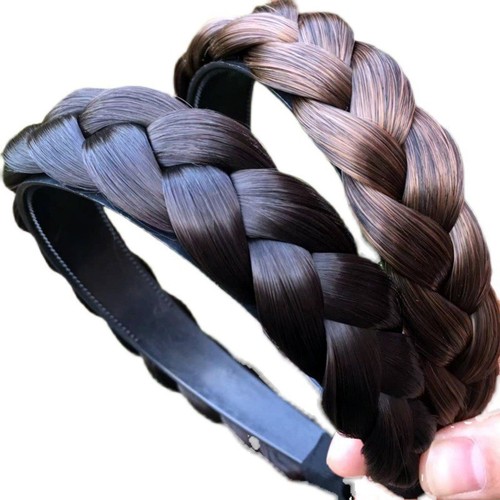 Hairband with wig, thick two-strand braid hair tie, braided ribbon with teeth, anti-slip hair clip, new fishbone braid, high forehead hair clip