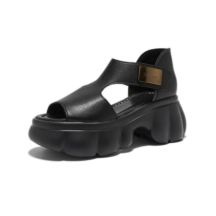 Sandallas romanas de piel suave de dedo abierto para mujeres verano 2026 nuevo muffin hueco con base gruesa versátil de tacones de sandallas de mujer