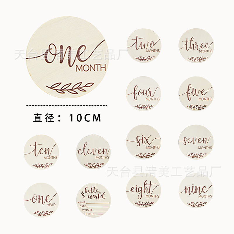 Tarjeta conmemorativa impresa para bebés Registro de nacimiento del bebé Crecimiento de hitos de madera Accesorios para fotos