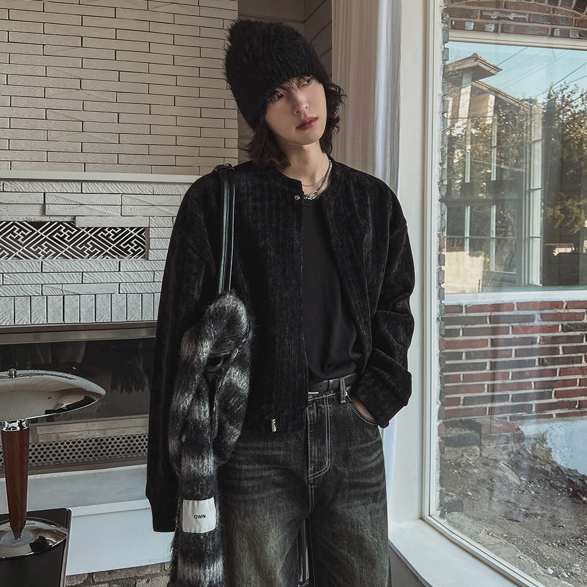 Myq High-End Short Round Neck Jacket Men's Autumn and Winter Loose Casual Tops Korean Work Clothing Style