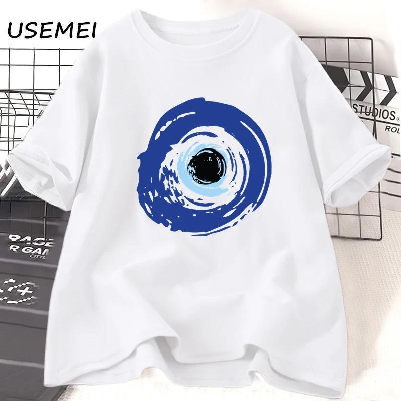Foreign Trade Evil Eye Pattern T-Shirt Mental Health T-Shirt Women's Men's Casual Harajuku Women's T-Shirt Ready Stock