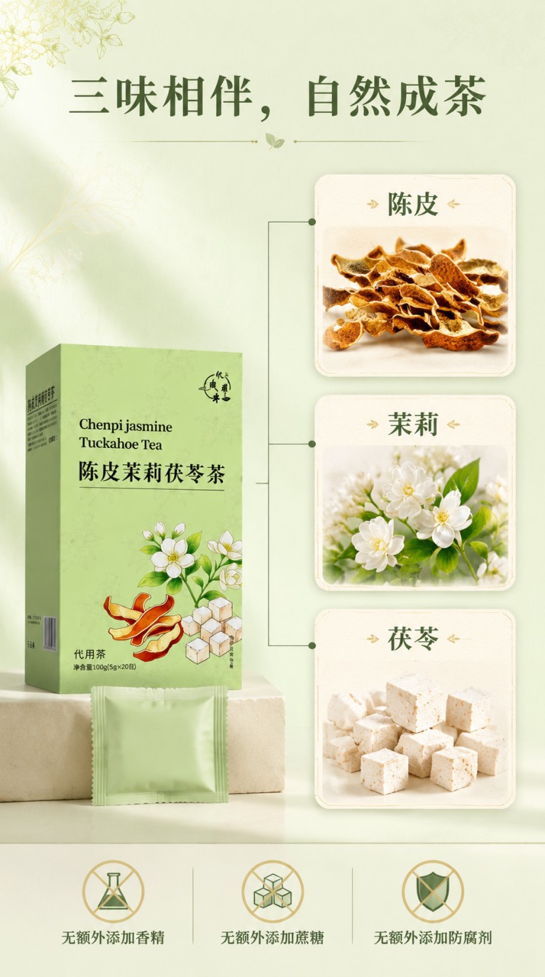 Tangerine Peel Jasmine Poria Herbal Tea Chen Pi Fu Ling Tea Bags 100g 20 Individual Sachets quality and texture
