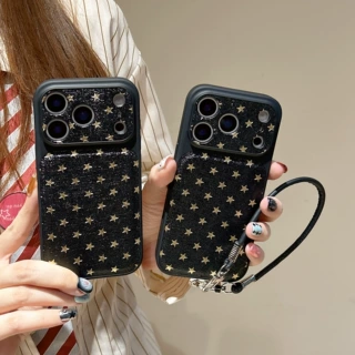 高级感烫金星星适用iPhone1617promax手机壳苹果15手挂绳防摔保护