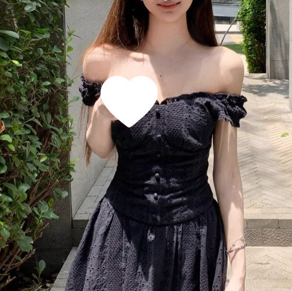 2025夏季新款露肩提花背心吊带连衣裙女夏季修身A字短裙|undefined