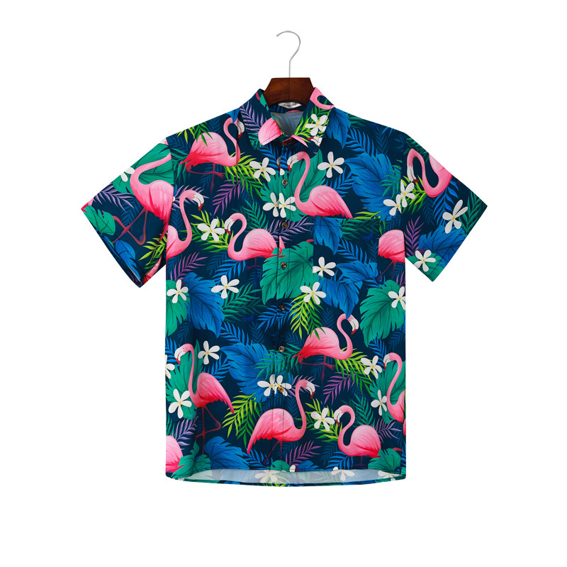 2024 Cross-Border New Men's Shirt Beach Flamingo Sub-Code Amazon Printed Loose Lapel Short-Sleeved Shirt 2024 Cross-Border New Men's Shirt Beach Flamingo Sub-Code Amazon Printed Loose Lapel Short-Sleeved Shirt